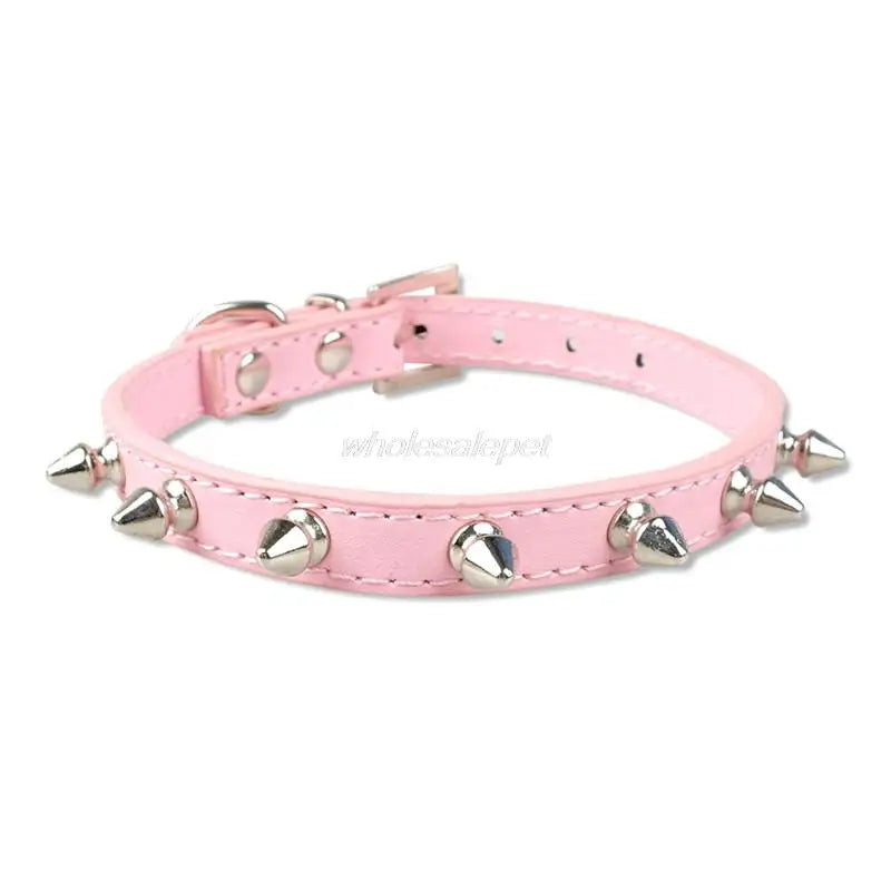 1 Row Cute Rivets Studded Dog Collar Puppy Cat Collars For Small Dogs Chihuahua Yorkies Neck for 8-18" Pink Color