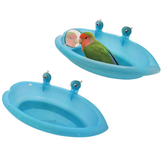 Bird Bathtub With Mirror Toy And Food Feeder Bowl For Parrot Parakeet Cockatiel Finch Canary African Grey Cockatoo Bird Feeding