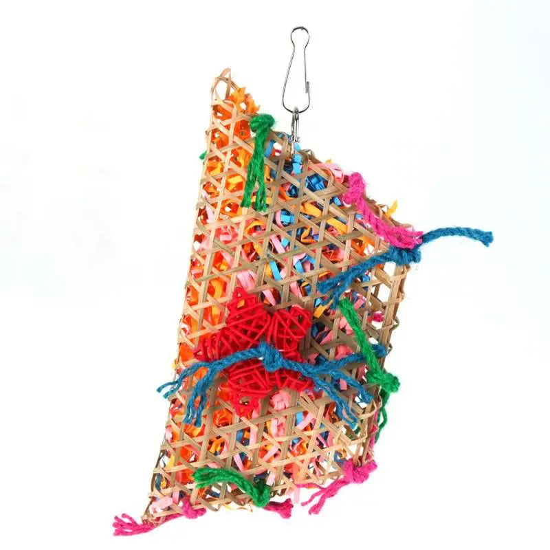 Bird Toys Colorful Bamboo Weave Wooden Swing Parrot Toys Climbing and Biting Bird Cage Accessories