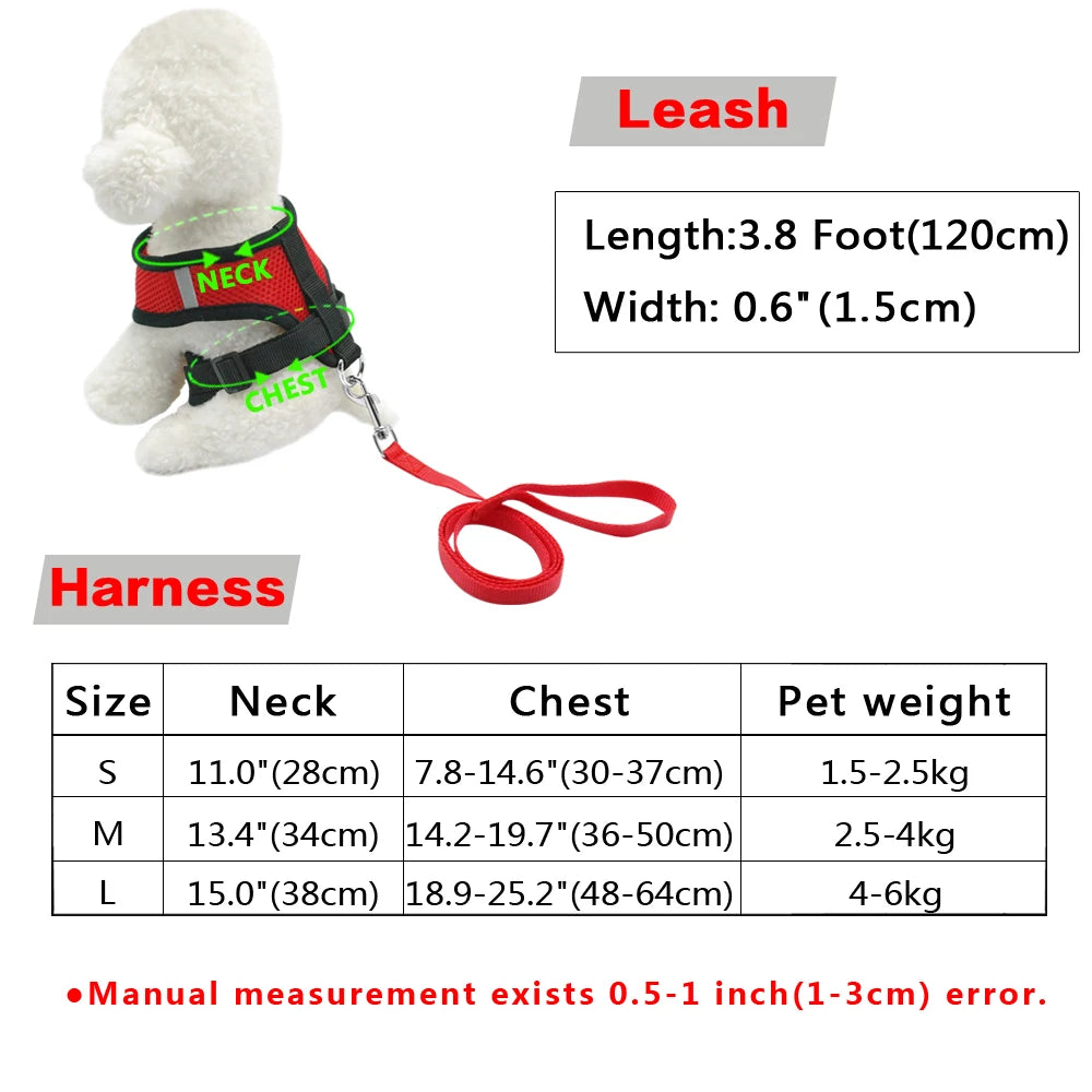 Breathable Mesh Small Dog Pet Harness and Leash Set Puppy Cat Vest Harness Collar For Chihuahua Pug Bulldog Cat arnes perro