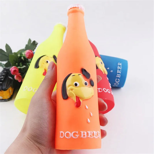 1PCS New Fashion Dog Toys Silicone Beer Bottle Brother Dog Pattern Puppy Pet Play Chew Squeaky Toys for Dogs Cats Pets Supplies