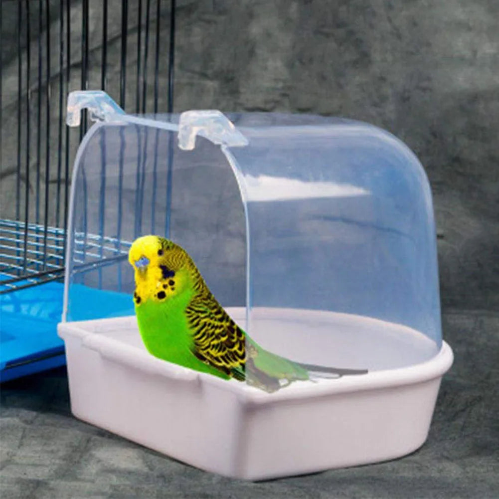 Bird Bath Bathtub Bath Box Bird Cleaning Tool Cage Accessories Parrot Bath Transparent Plastic Hanging Tub Shower Hanging Decor