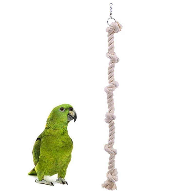 Pet Bird Parrot Cotton Rope Knot Climbing Hanging Cage Decor Swing Bite Resistant Chew Toy White Cotton Rope Parrot Standing Toy