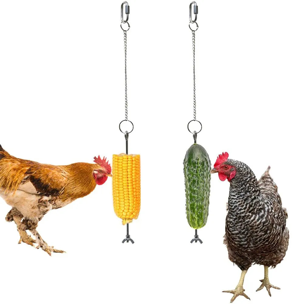 Pet Parrot Stainless Steel Feeder Fruit Corn Fork Toys Chicken Vegetables Holder Hanging Feeding Stick Feeder Accessories Pet