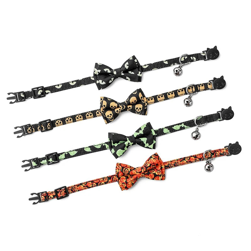 Newest Halloween Cat Collar With Bell Bowknot Puppy Kitten Necklace Adjustable Safety Buckle Chihuahua Bow Tie Pets Supplies