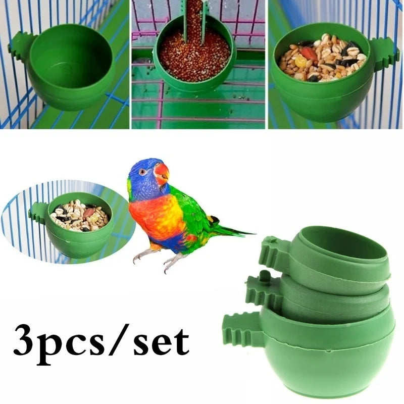 3 Pcs/set Mini Bird Parrot Food Water Bowl Feeder Plastic Pigeons Birds Cage Sand Cup Feeding Holder  Bird Feeder