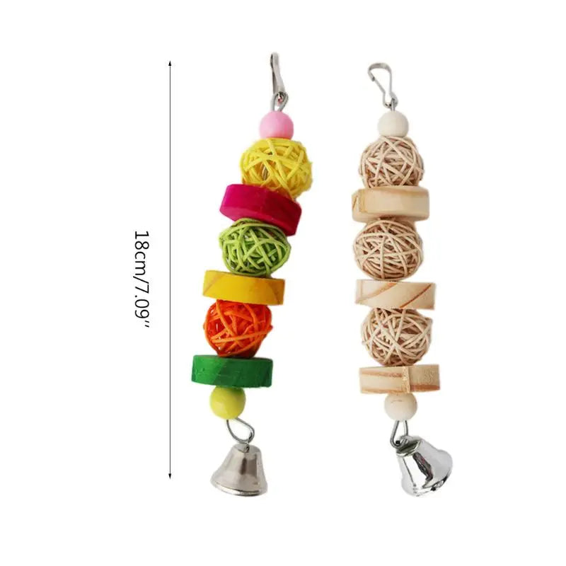 Bird Chew Toy Natural Wood Blocks Rattan Ball Parrot Entertainment Toys for Parakeet Cockatiel Lovebird Mini Macaw