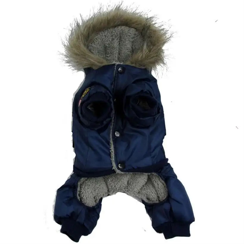 Hooded Jumpsuit Waterproof Small Dog Apparel Airman Fleece Winter Coat Snowsuit Outdoor Dog Cat Parka Jacket Cloth Drop Shipping