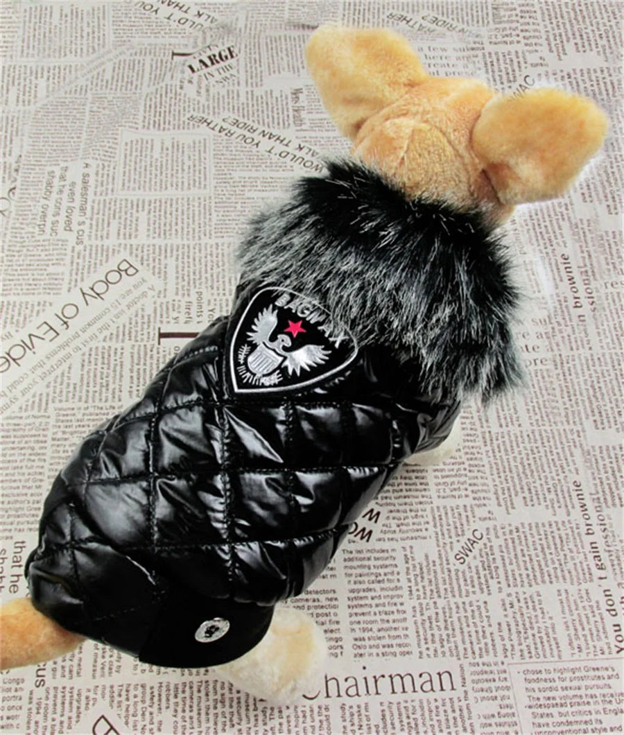 New Arrival Noble Pet Dogs Winter Vest Coat Fur Collar Russia Classic Dogs Clothing Soft Pu Coat For Dog