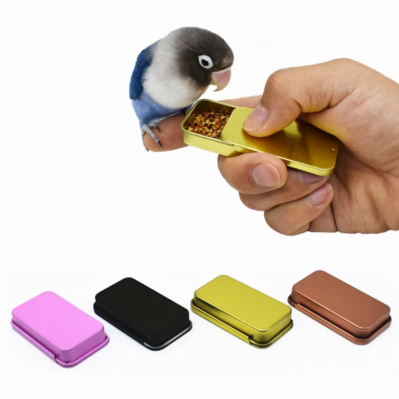 Bird Training Food Jar Parrot Hand-held Feeder Bird IQ Growth Training Tools Interactive Toys Mini Iron Tank for Bird Feeding