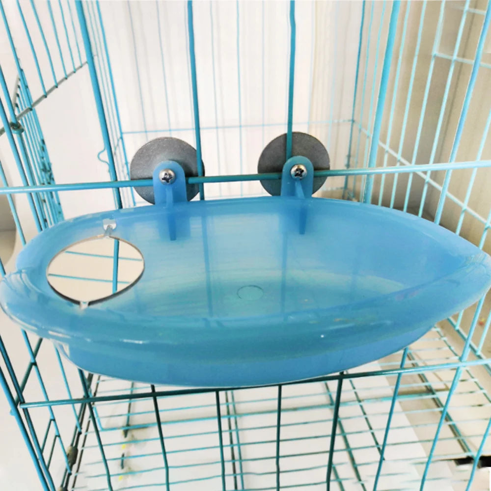 Parrot Bird Bathtub With Mirror Small Oval Bird Bathtub Pet Cage Accessories Shower Bathing Supplies Standing Box Bird Cage Toy