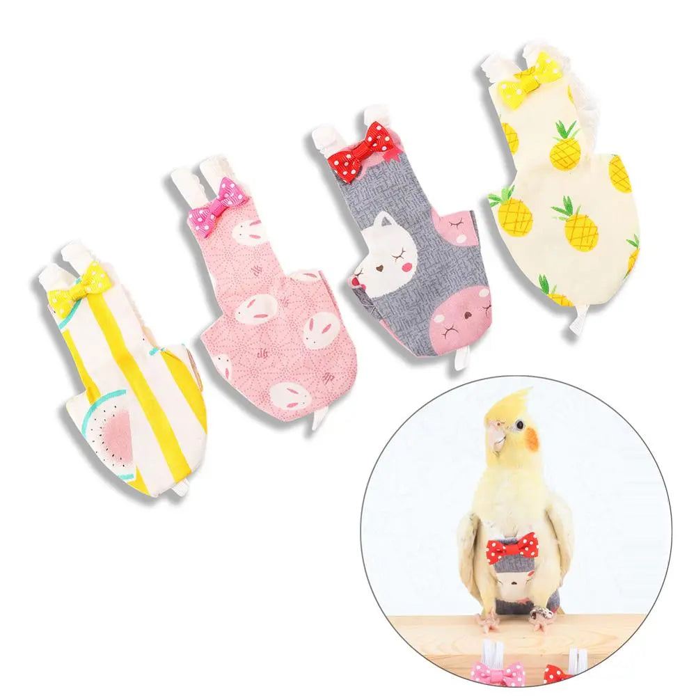 Parrot Diaper with Bowtie Cute Colorful Fruit Floral Cockatiel Pigeons Small Medium Large Pet Birds Flight Suit Clothes Washable