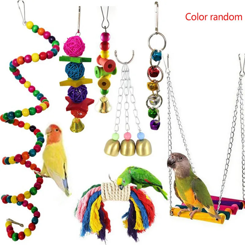 12Pcs Bird Cage Toys for Parrots Wood Birds Swing Reliable Chewable Bite Bridge Wooden Beads Shape Parrot Toy Bird Toys