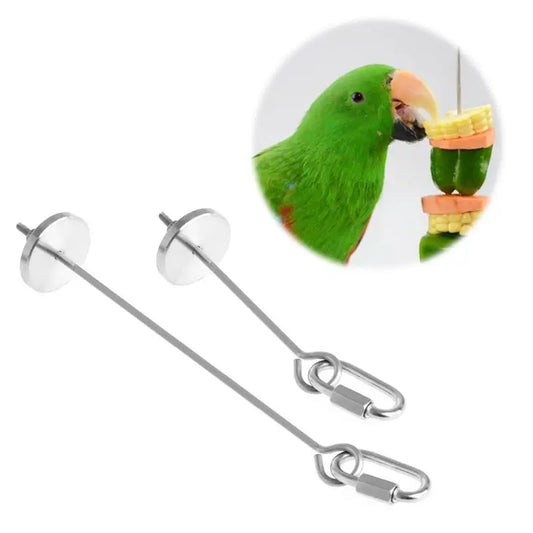 Bird Food Holder Support Stainless Steel Parrot Fruit Vegetable Feeder Stick Spear Meat Skewer Foraging Toys