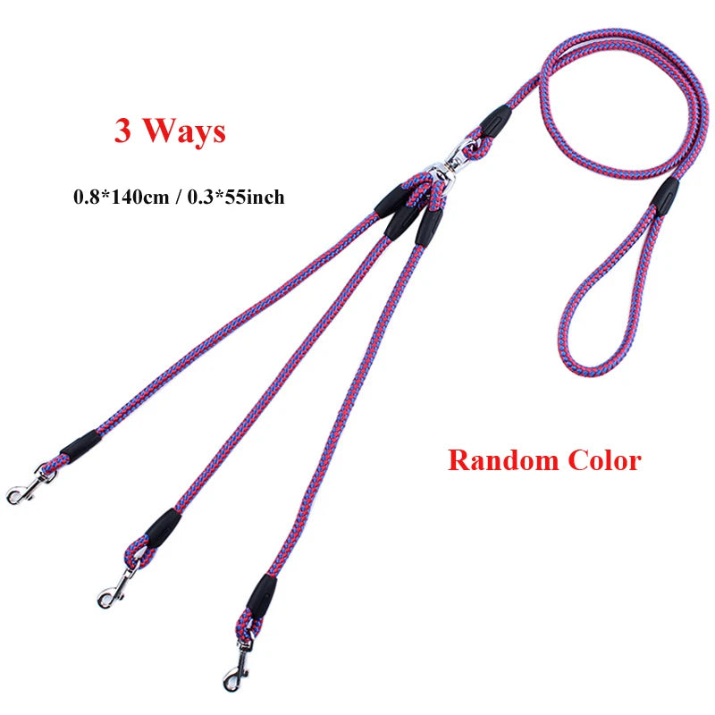 2/3 Way Couplers Pet Walking Running Dog Leash Lead 55" Long Braided Nylon Double Dog Leash Rope For 2/3Dogs