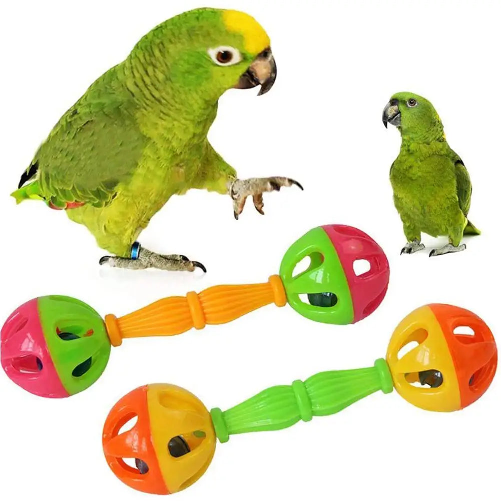 Parrot Toy Creative Pet Bird Parrot Hollow Double-head Bell Ball Rattle Bite Chew Training Toys  Interactive Ball Toy