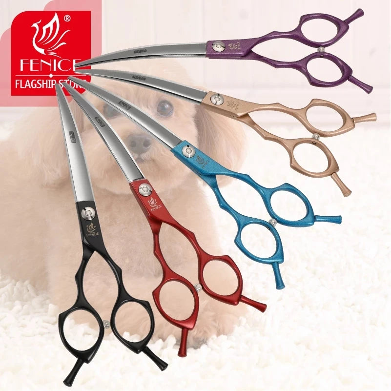 Fenice 6.5 /7.0inch Jp440c Curved&Thinning&Straight Scissors Dog Grooming Shears Pet Grooming Dog Cat Supplies