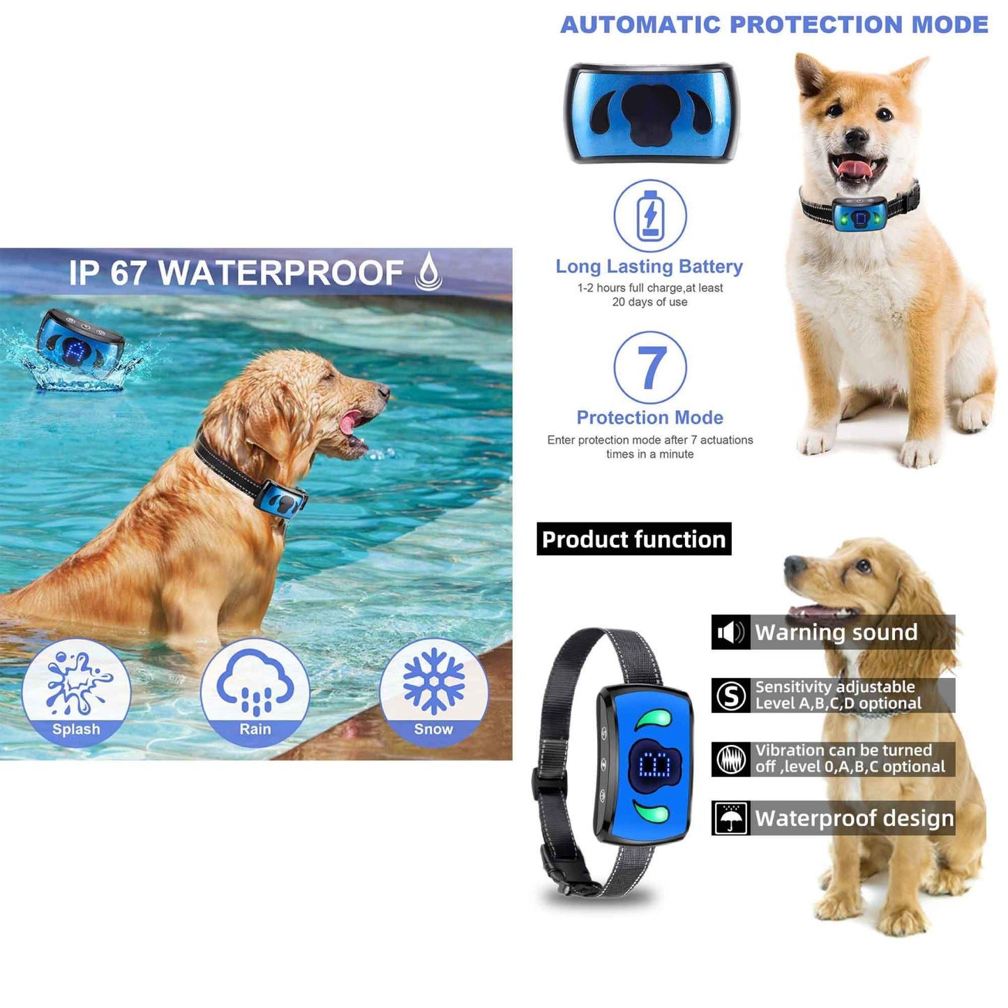 Dog Bark Collar - Vibration Magnetic Charging Waterproof Smart Barking