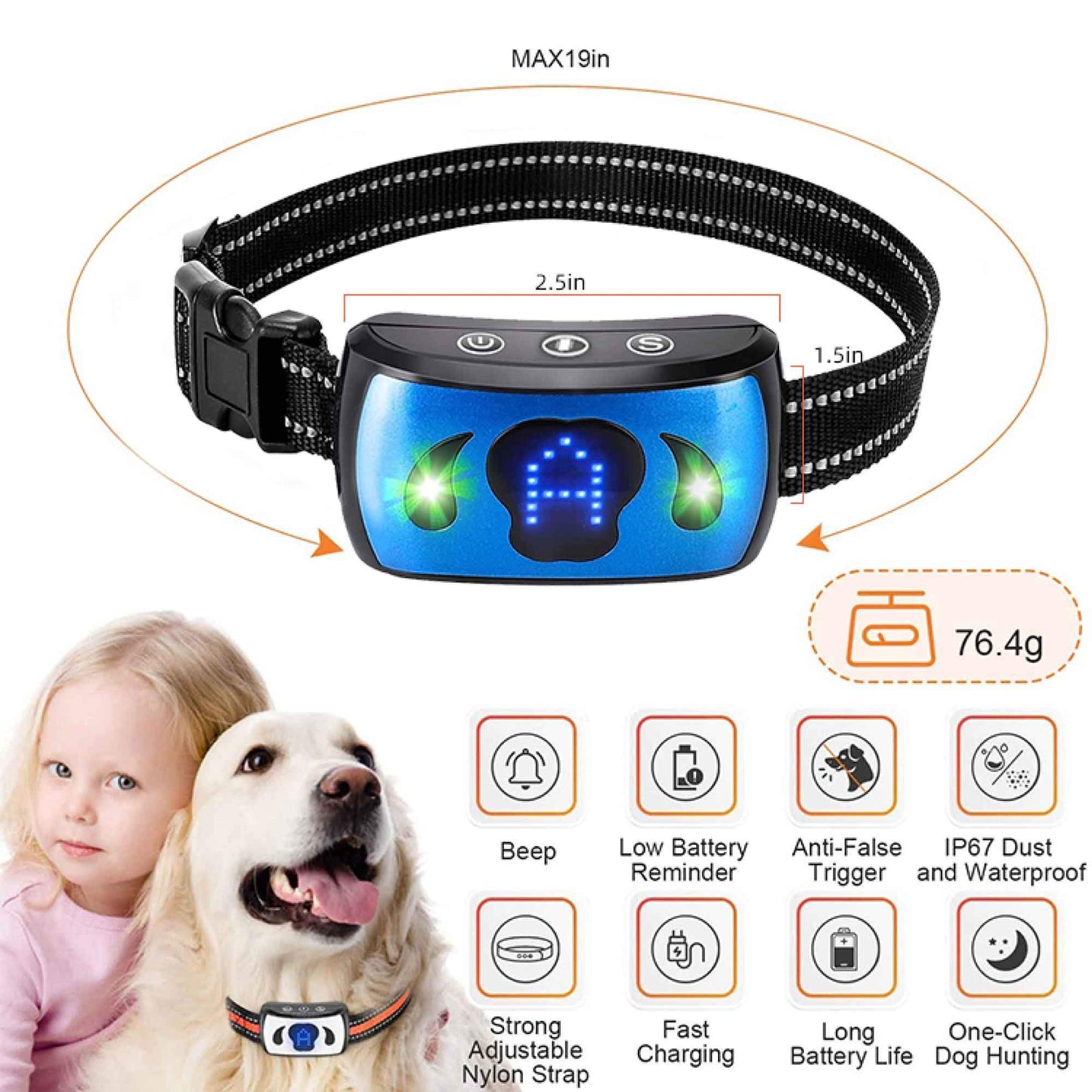 Dog Bark Collar - Vibration Magnetic Charging Waterproof Smart Barking