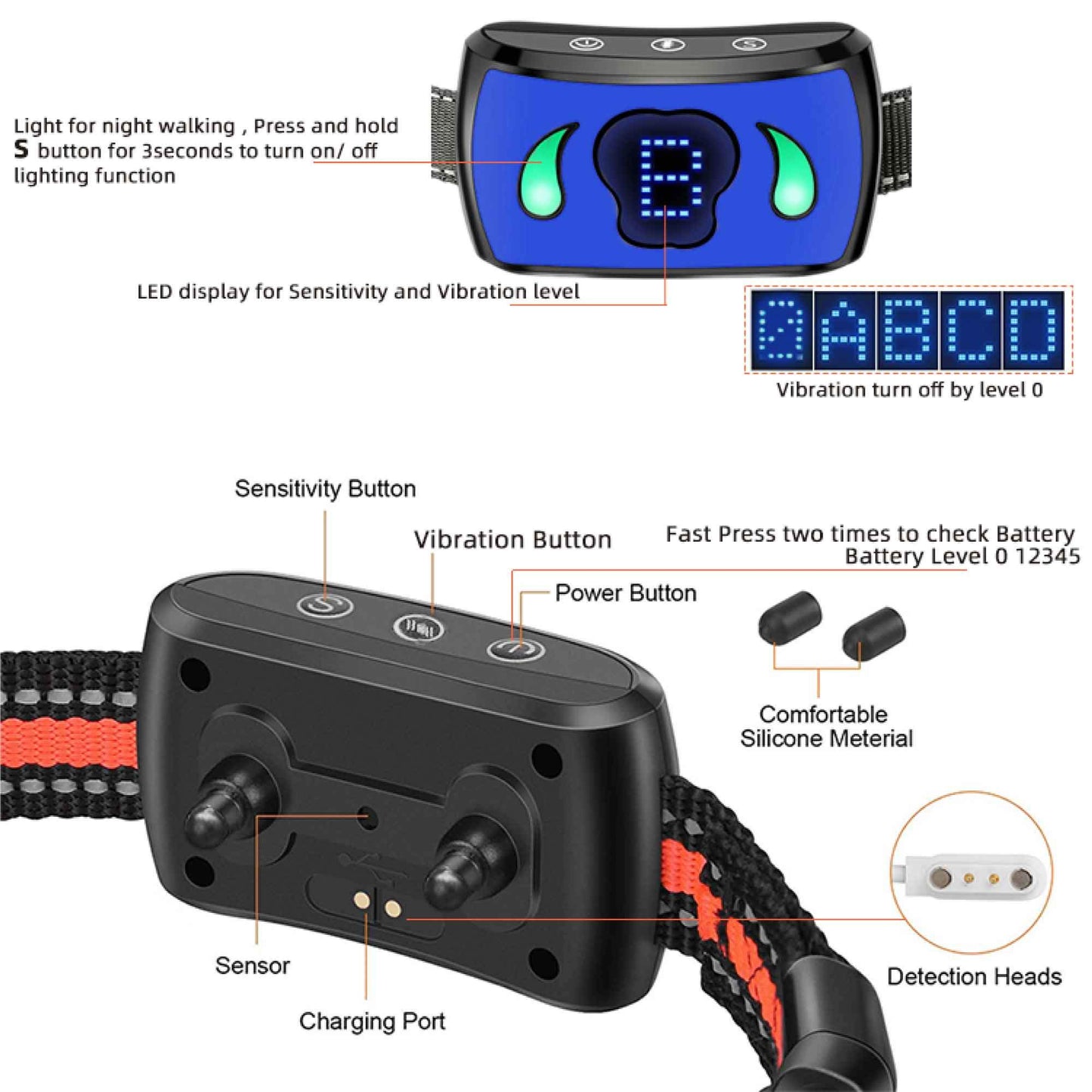 Dog Bark Collar - Vibration Magnetic Charging Waterproof Smart Barking