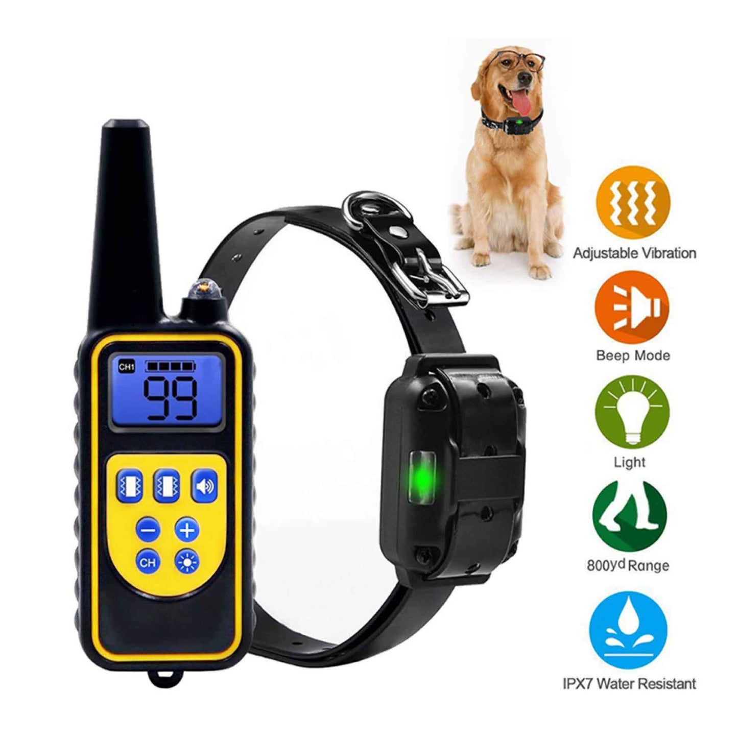 Dog Bark Collar - 1x 800m Range Receiver Vibration Sound Light