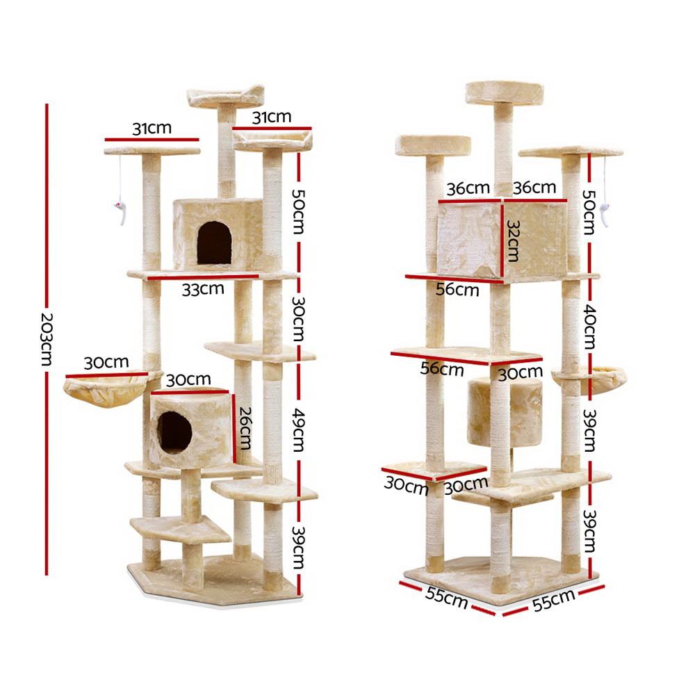 i.Pet Cat Tree 203cm Trees Scratching Post Scratcher Tower Condo House