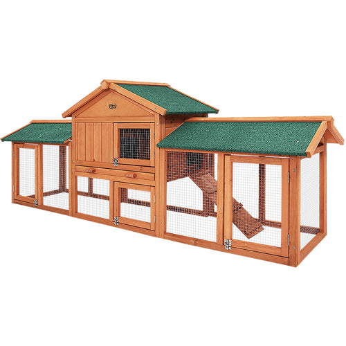 i.Pet Rabbit Hutch Chicken Coop Wooden Cage Pet Hutch 220cm x 52cm x