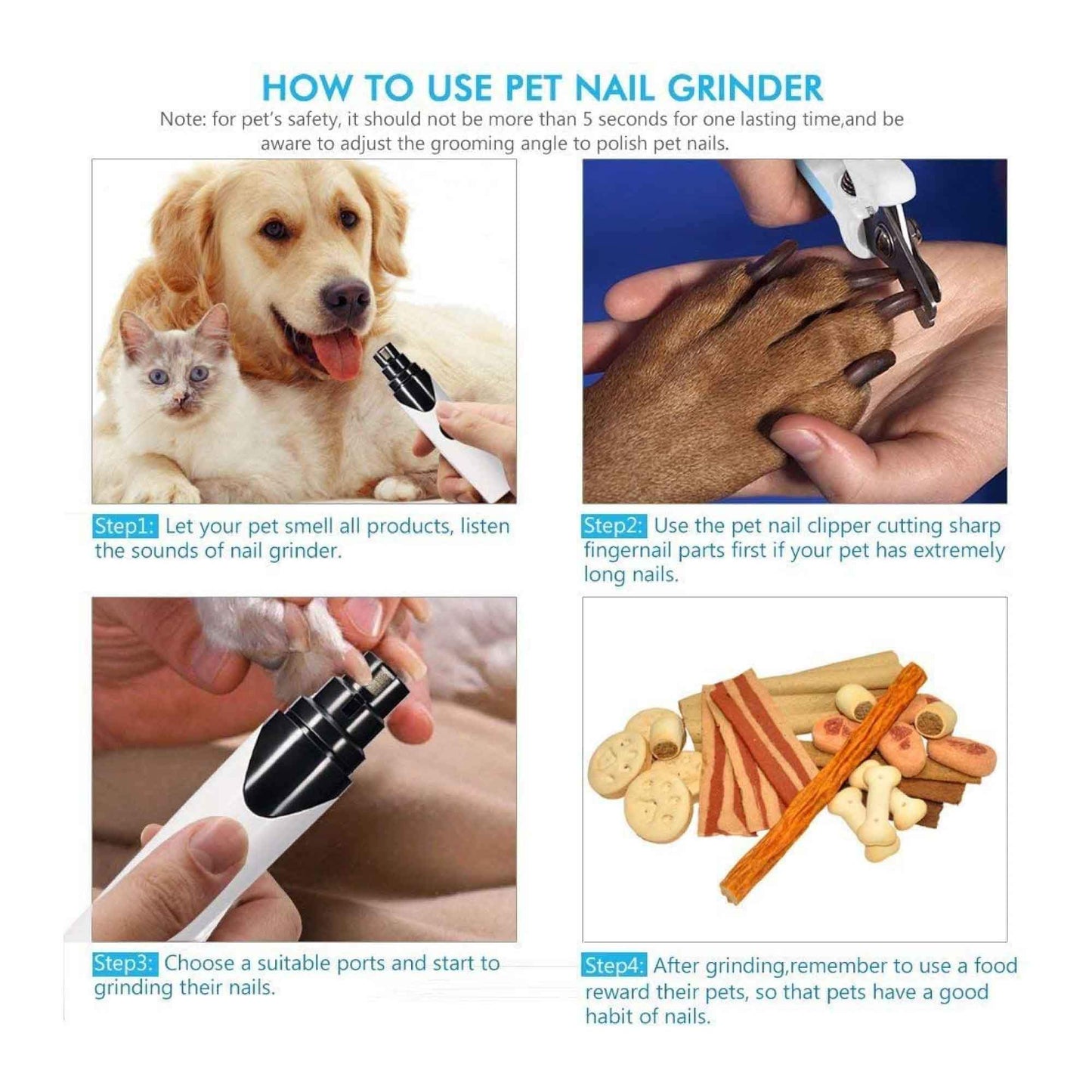 Pet Nail Grinder Dog Cat Electric Trimmer Rechargeable Clipper Claw