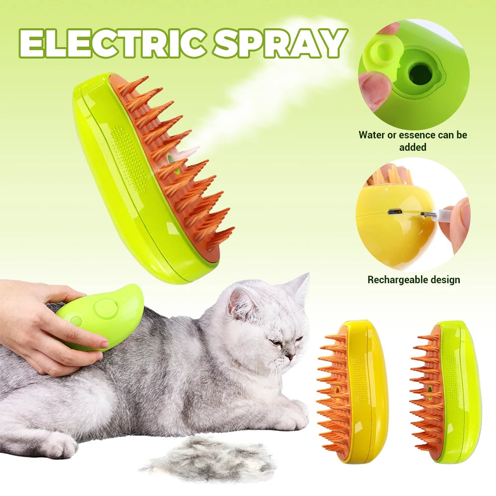 Steamy Dog Brush Electric Spray Cat Hair Brush 3 In1 Dog Steamer Brush For Massage Pet Grooming Removing Tangled and Loose Hair