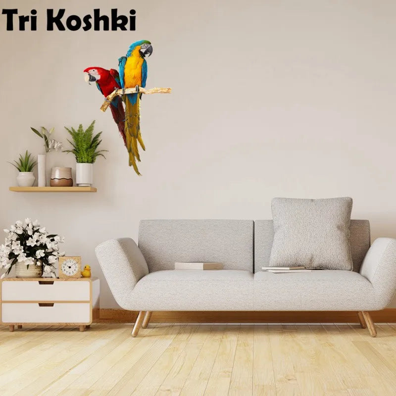 Tri koshki RC026 Animal Bird Green-Red Parrot Family Wall Sticker Waterproof PVC Decoration Door Living Room Kids Room