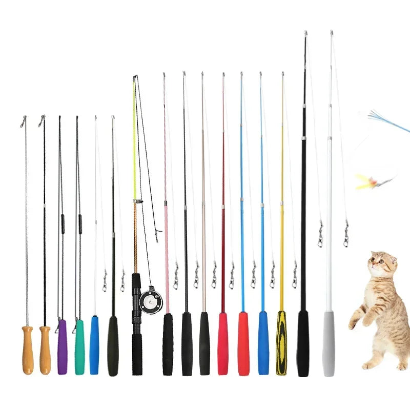 Cat Teaser Wands Three-section Telescopic Fishing Pole Wand Kitten Funny Catcher Teaser Stick Rod Interactive Stick Teaser Toys