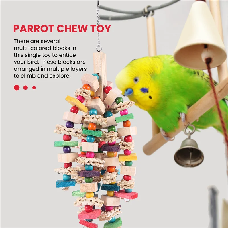 Large Parrot Chewing Toy - Bird Parrot Blocks Knots Tearing Toy Bird Cage Bite Toy For African Grey Macaws Cockatoos