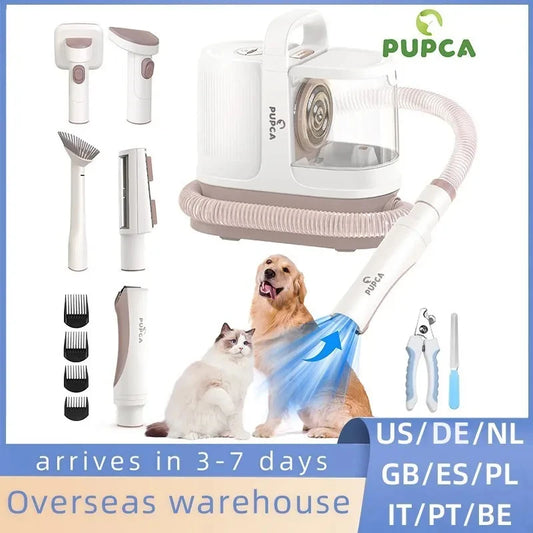 PUPCA Pet Grooming Kit 1.3L Vacuum Cleaner for Dog 99% Pet Hair 60db Low Noise & 3 Levels Suction with 7 Grooming Shedding Tools