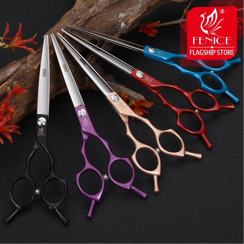 Fenice 6.5 /7.0inch Jp440c Curved&Thinning&Straight Scissors Dog Grooming Shears Pet Grooming Dog Cat Supplies