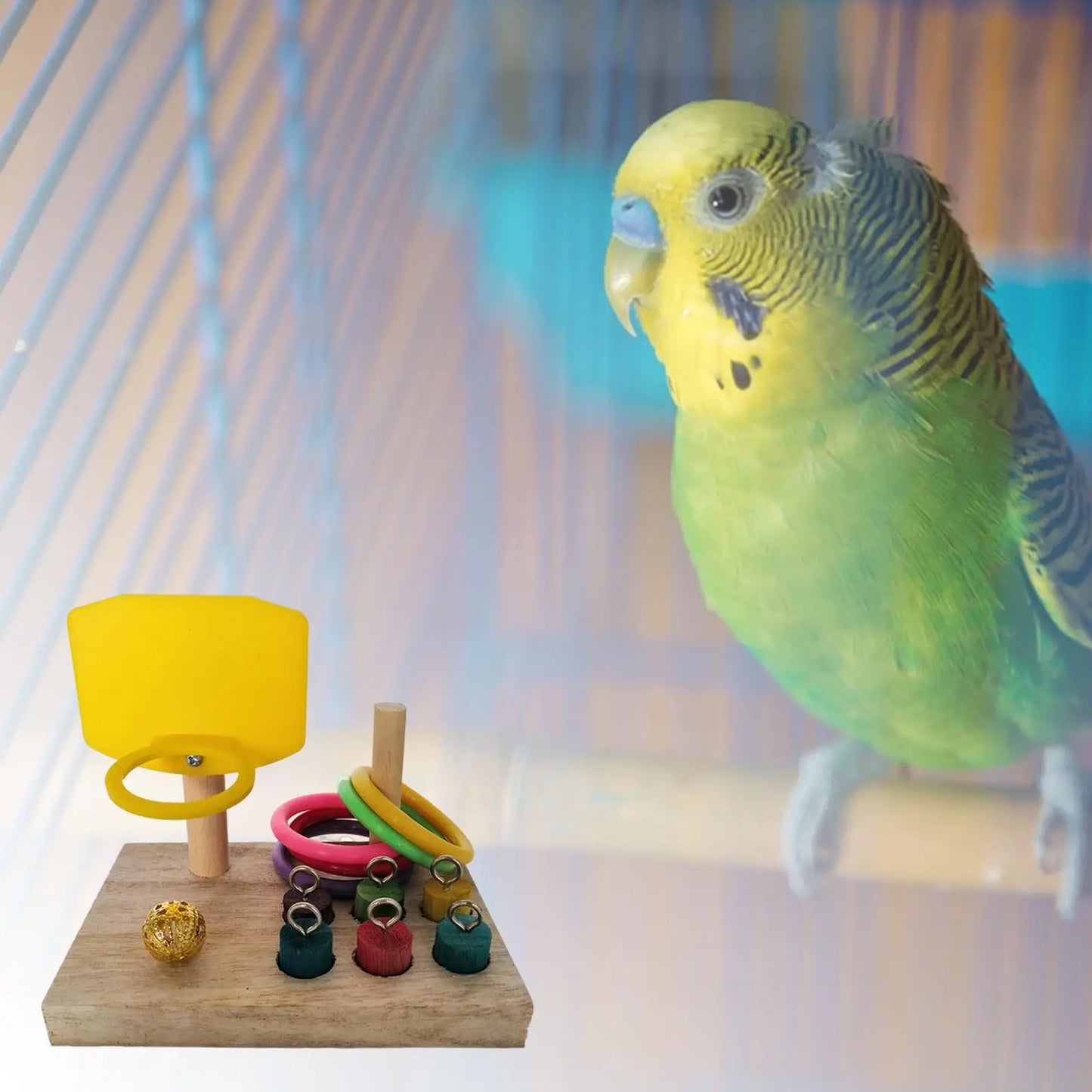 Wooden Parrot Intelligence Toy Bird Perch Birds Parrot Toys Playing Basketball for Medium Small Parrots Conures Birds