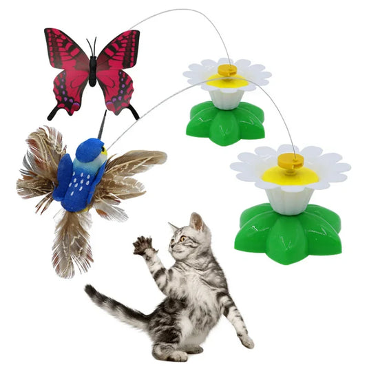 Automatic Electric Rotating Cat Toy Colorful Butterfly Bird Animal Shape Plastic Funny Pet Dog Kitten Interactive Toys Pet Toys