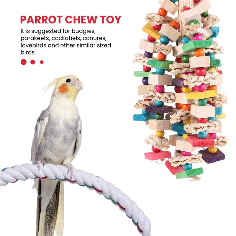 Large Parrot Chewing Toy - Bird Parrot Blocks Knots Tearing Toy Bird Cage Bite Toy For African Grey Macaws Cockatoos