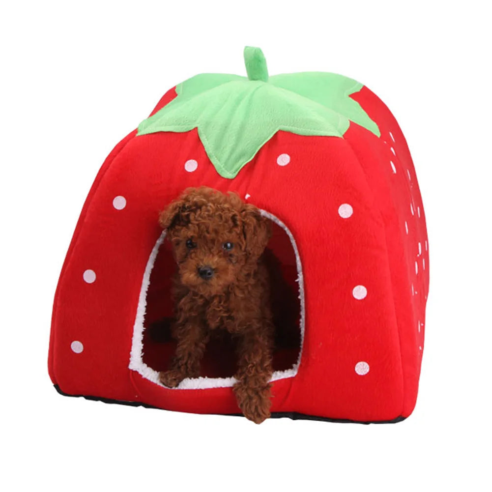 Strawberry Dog Kennel Bed for Dogs Cats Animals Foldable Pet House Leopard Bed Warm Animal Pet House S-XXL