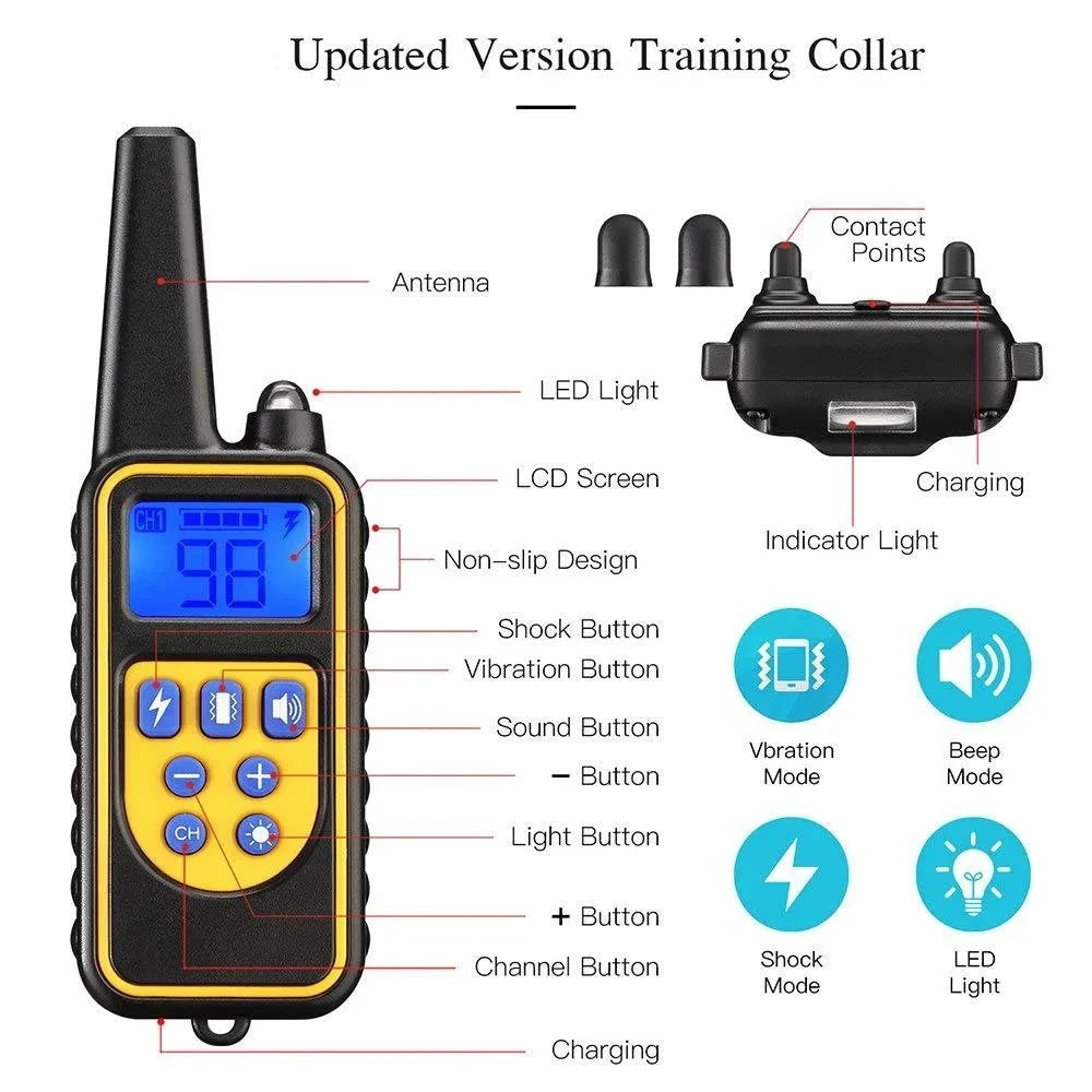 800m Electric Dog Training Collar Waterproof Pet Remote Control Rechargeable training dog collar with Shock Vibration Sound