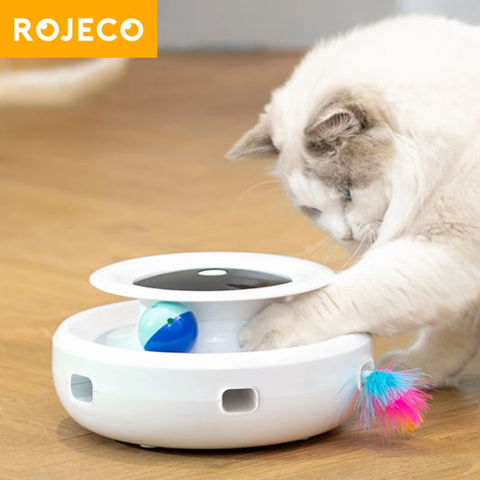 ROJECO 2 in 1 Smart Cat Toys Automatic Feather Fun Ball Toy Set For Cat Dog 5 Modes Electronic Interactive Pet Toy Accessories