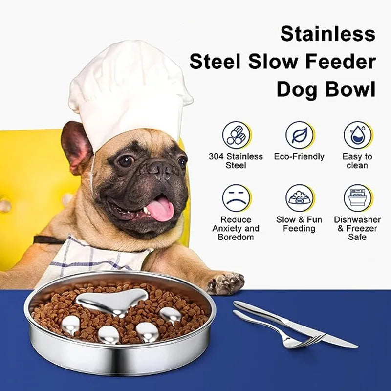 Pet supplies Slow food anti-choking bowl anti-fat dog basin cat bowl stainless steel water bowl neck guard eating tableware