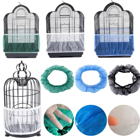 Receptor Seed Guard Nylon Mesh Bird Parrot Cover Soft Easy Cleaning Nylon Airy Fabric Mesh Bird Cage Cover Seed Catcher Guard