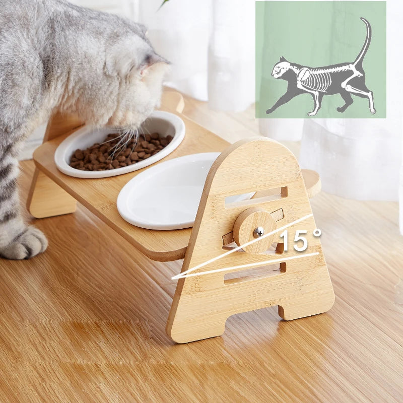 Cat Food Bowl Raised Dog Ceramic Adjustable Elevated Stand Feeder Neck Care Cat Dog Pets Supplies water Bowls