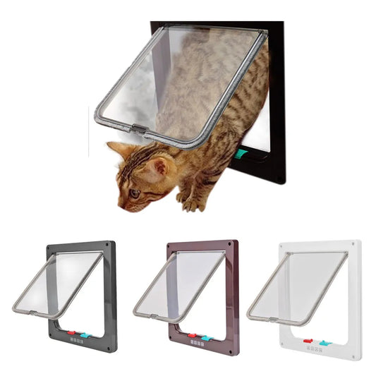 Dog Cat Flap Door with 4 Way Security Lock Flap Door for Dog Cats Kitten ABS Plastic Small Pet Gate Door Kit Cat Dogs Flap Doors