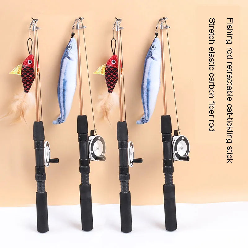 Stretch Super Long Fishing Rod Feather Cat Accessories Interaction Relieve Boredom Small Fish Cat Toy Wholesale Of Pet Products