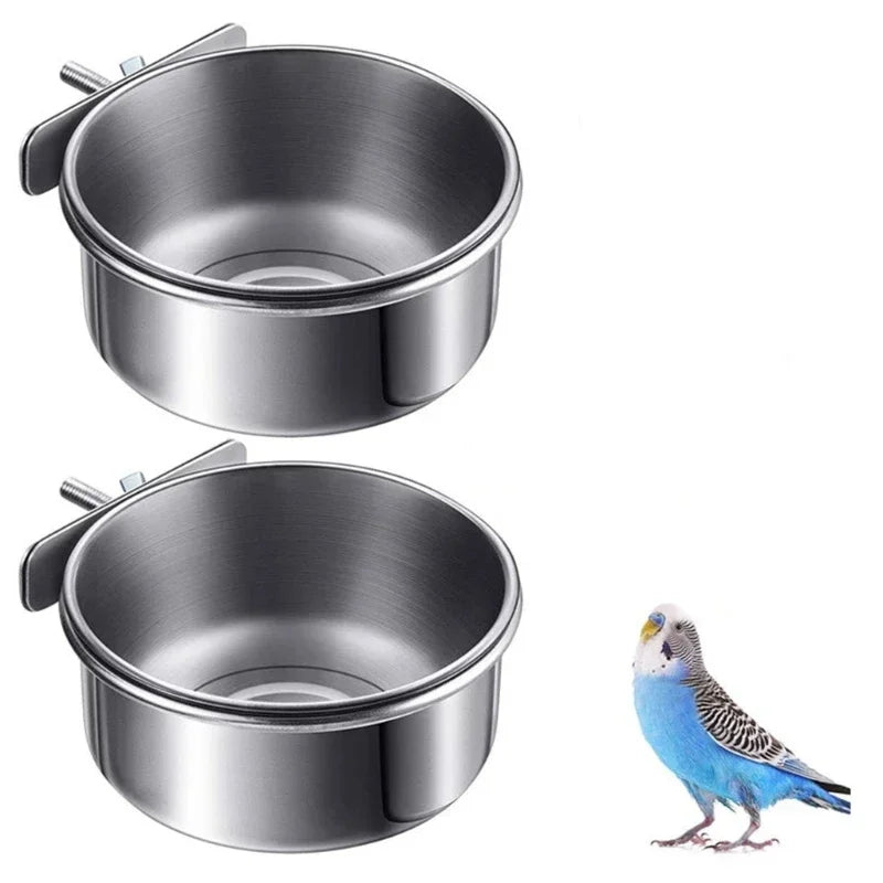 Removable Bird Feeder Bowl for Cage Stainless Steel Dish Parrot Food Bowl Drinker Feeding Cup Drinker for Small Animal Bird Cage