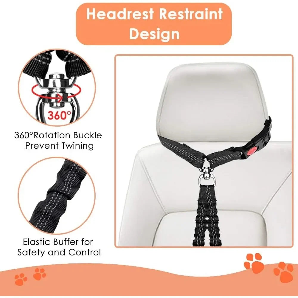 Double Dog Safety Belt Pet Car Headrest Restraint Safety Seatbelt Adjust Elastic Splitter Connect Harness in Travel for 2 Dogs