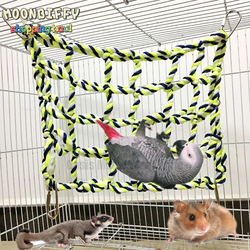 Pet Hammock Toy Hamster Squirrel Puppy Net Rope House Balcony Hammock Colorful Weave Climbing Net Parrot Bird Net