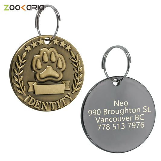 Customizable Engraved Pets ID Tag for Dog Cat Bronze Nameplate Tags Personalized Anti-lost Address Number Dogs Collar ID Pendant