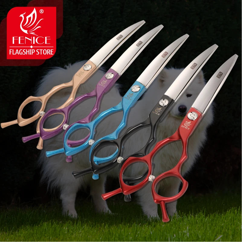 Fenice 6.5 /7.0inch Jp440c Curved&Thinning&Straight Scissors Dog Grooming Shears Pet Grooming Dog Cat Supplies